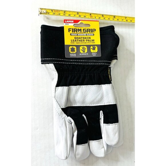 Firm Grip Goat Skin Leather Gloves Large Black White Safety Cuff No Break-In NEW - Picture 7 of 7